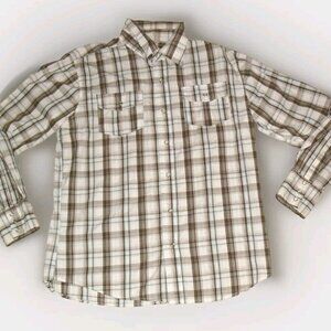 Machine Western Style Mens Pearl Buttons Plaid Long Sleeve Shirt sz. Large